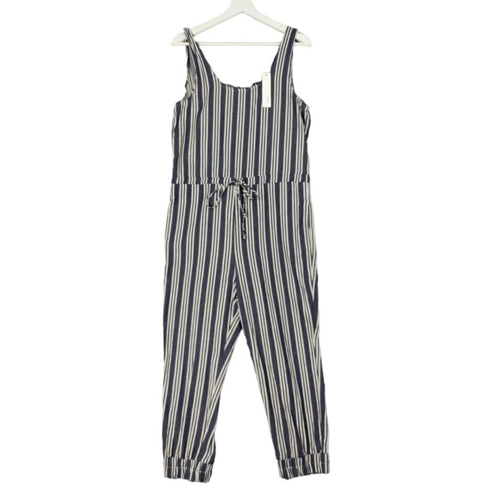 Drew Womens Nautical Preppy Coastal Striped Romper Jumpsuit M Navy White USA NEW